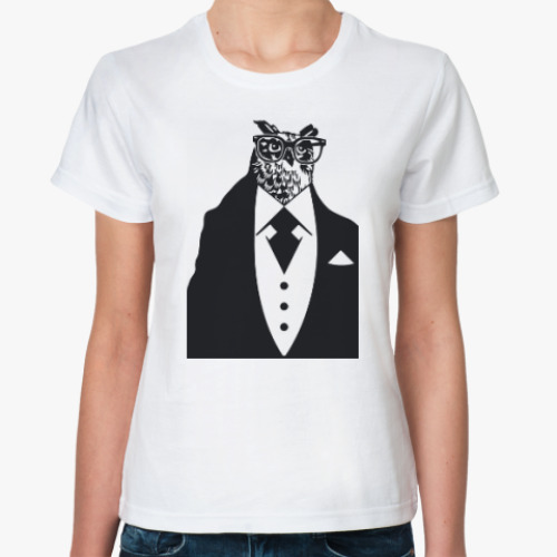 Классическая футболка с принтом Совы. Совушки. Owl. Owls.