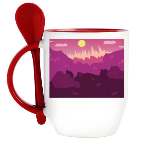 Кружка с ложкой с принтом Горный пейзаж