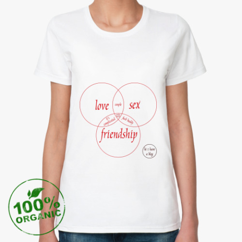 Женская футболка из органик-хлопка LOVE, SEX, FRIEND