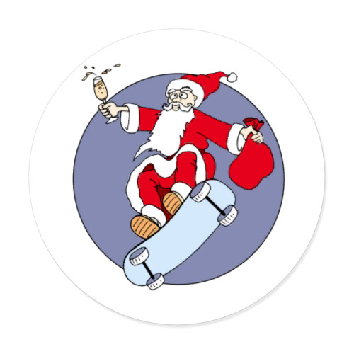 Виниловые наклейки с принтом Новогодний принт с Дедом Морозом. Санта на скейте