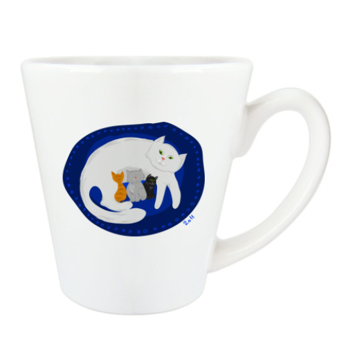 Чашка Латте с принтом Кошка с котятам