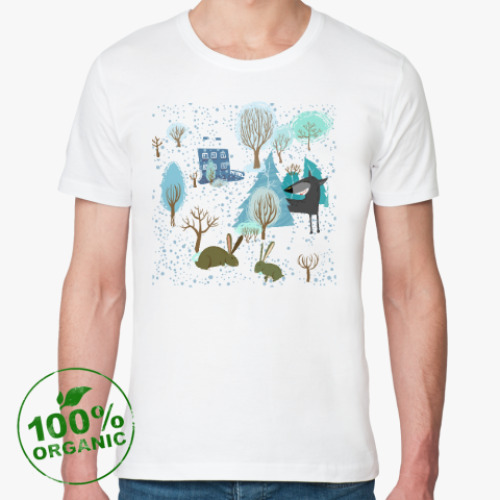 Футболка из органик-хлопка с принтом 'Волк зимой...'