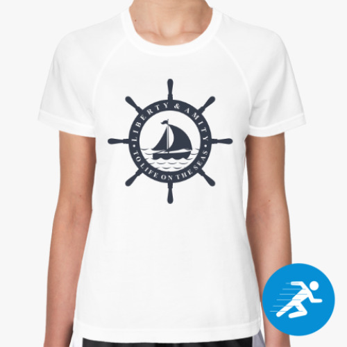 Женская спортивная футболка Море, штурвал. Liberty and mit
