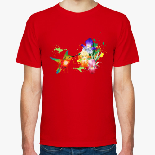 Футболка с принтом Ирисы и колибри