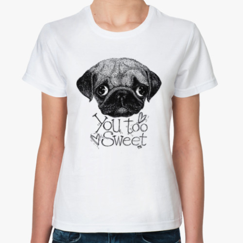 Классическая футболка мопс милый щенок