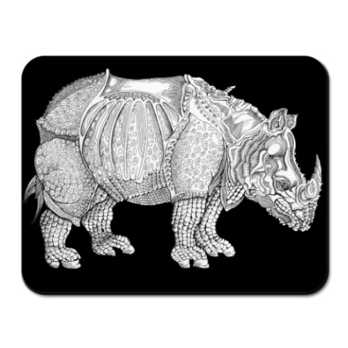 Коврик для мыши с принтом Носорог. Тушь.Графика