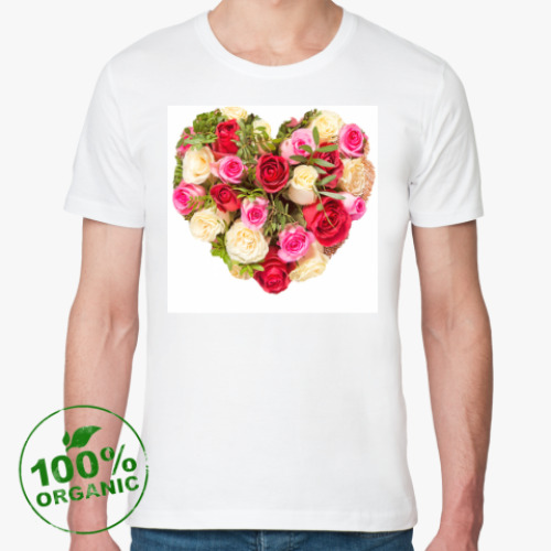 Футболка из органик-хлопка с принтом Сердце из роз