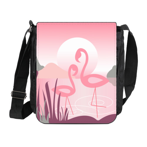 Сумка на плечо (мини-планшет) фламинго в лучах ванильного заката