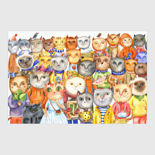 Постер коллаж из акварельных котов