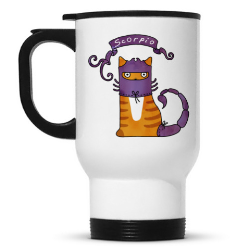Кружка-термос с принтом Кот Скорпион знак Зодиака