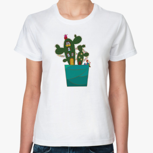 Классическая футболка Домик гнома. Горшок с кактусом