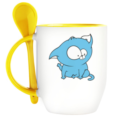 Кружка с ложкой с принтом  Милый котенок