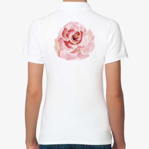 Женская рубашка поло (печать) с принтом акварельная роза