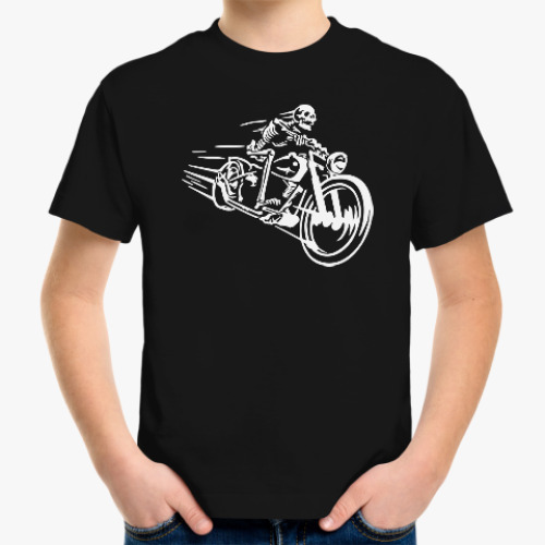 Детская футболка с принтом Скелет байкер