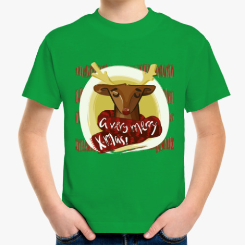 Детская футболка Рождественский олень в шарфике