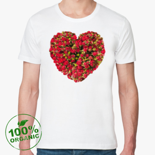 Футболка из органик-хлопка с принтом Сердце из роз