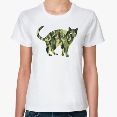 Классическая футболка Кот цвета хаки (military cat) на 23 февраля