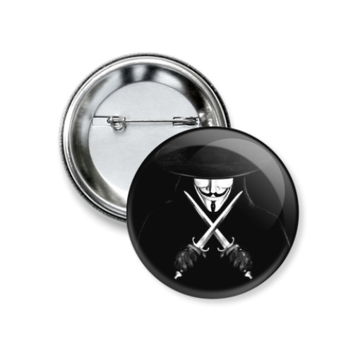 Значок 37мм с принтом вендетта, анонимус, Гай Фокс