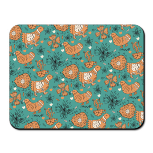 Коврик для мыши с принтом Птицы и цветы