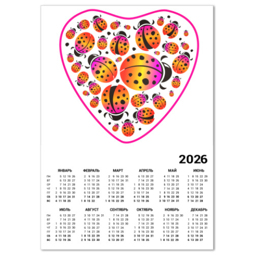 Календарь с принтом Божьи коровки