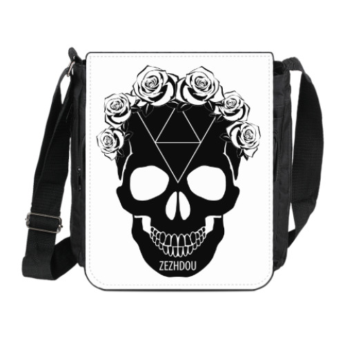 Сумка на плечо (мини-планшет) с принтом череп с розами