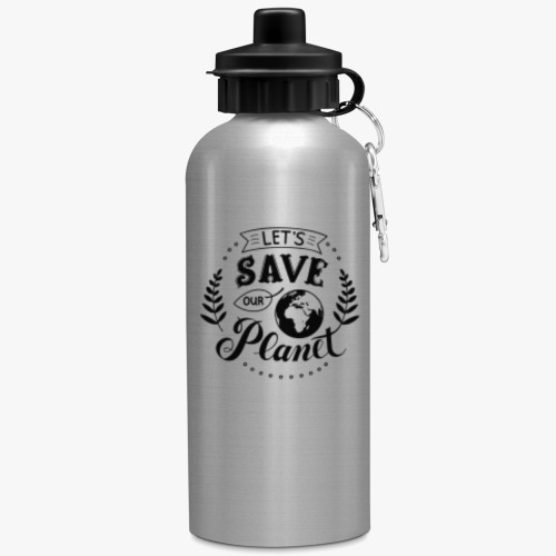 Бутылка с карабином (500 мл) с принтом Спасем нашу планету / Let's save our Planet