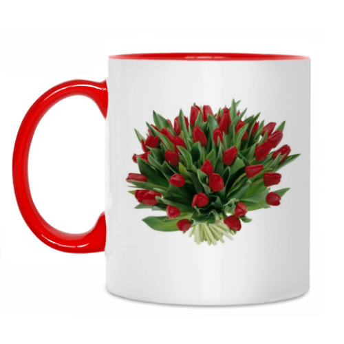 Кружка с принтом тюльпаны