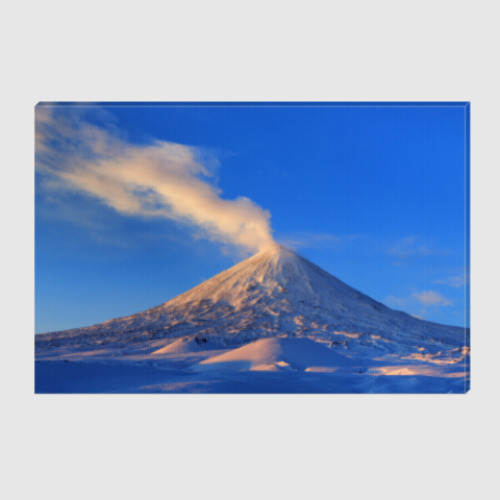 Холст Пейзаж Камчатка: зима, горы и извержение вулкана