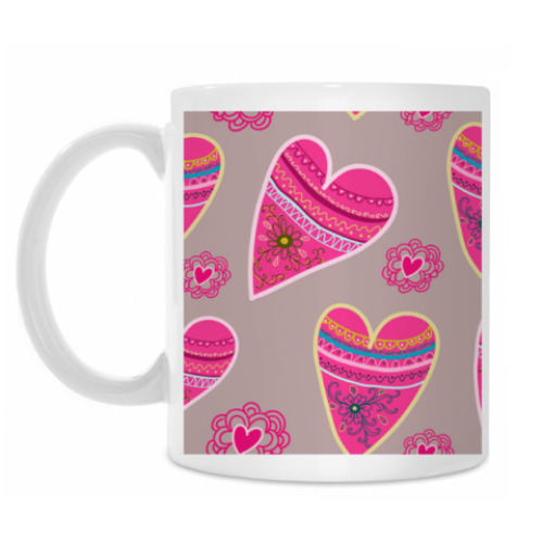 Кружка с принтом Сердца