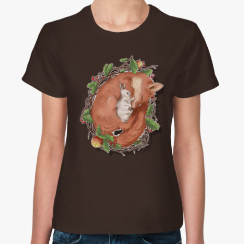 Женская футболка с принтом Лиса и заяц