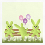 Веселые зайцы с шарами на скамейке