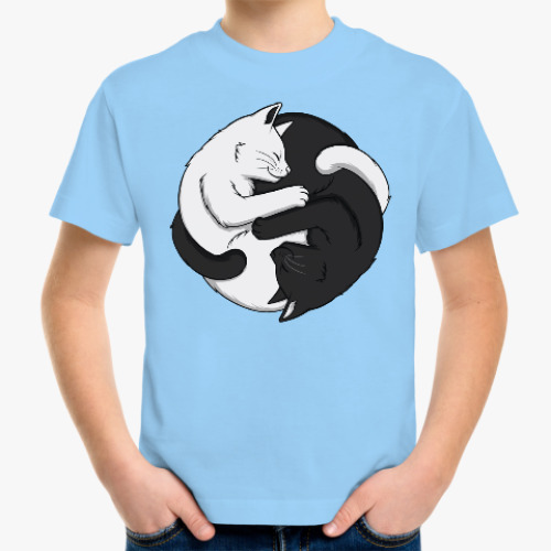 Детская футболка Черный и белый кот инь-ян