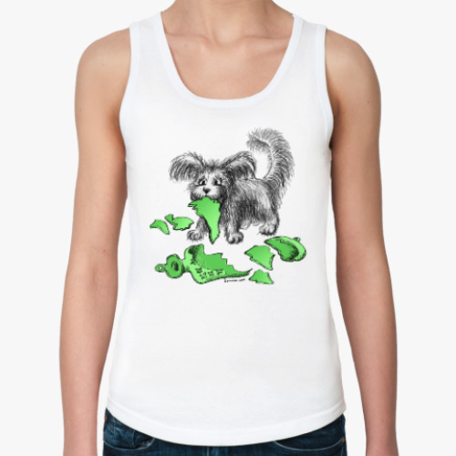 Женская майка с принтом Тузик с грелкой