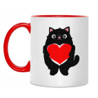 Двухцветная кружка Кот и большое сердце