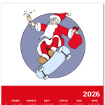 Новогодний принт с Дедом Морозом. Санта на скейте