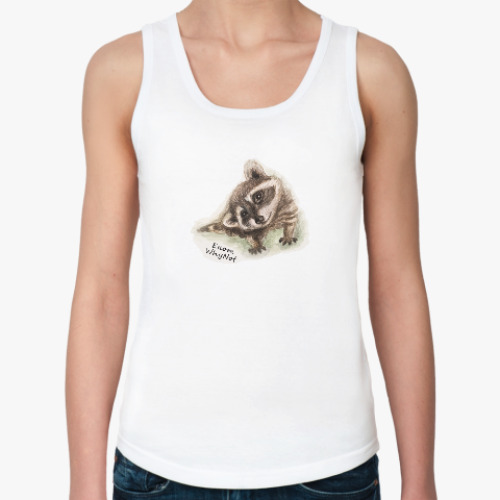 Женская майка с принтом Жизнелюбивый енот