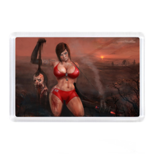 Магнит с принтом Girl kill Zombie
