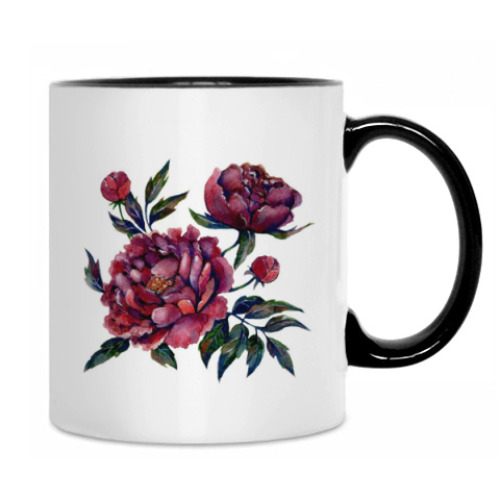 Кружка с принтом Пионы