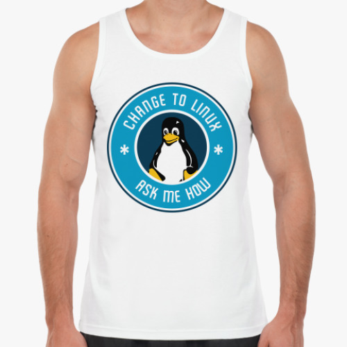 Майка с принтом Change to Linux пингвин Tux