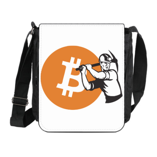 Сумка на плечо (мини-планшет) с принтом Биткоин майнер