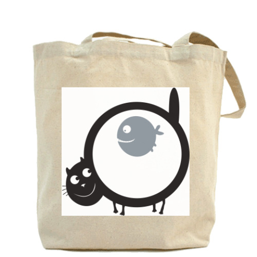 Сумка шоппер с принтом Кот и рыба