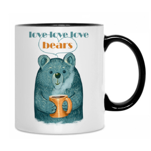 Кружка с принтом Медведь с кружкой