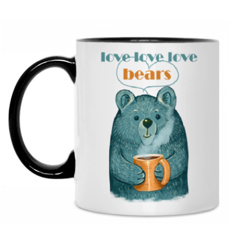 Кружка с принтом Медведь с кружкой