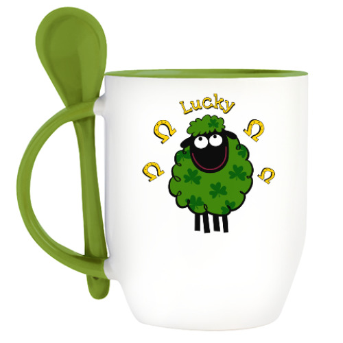 Кружка с ложкой с принтом Ирландская овечка