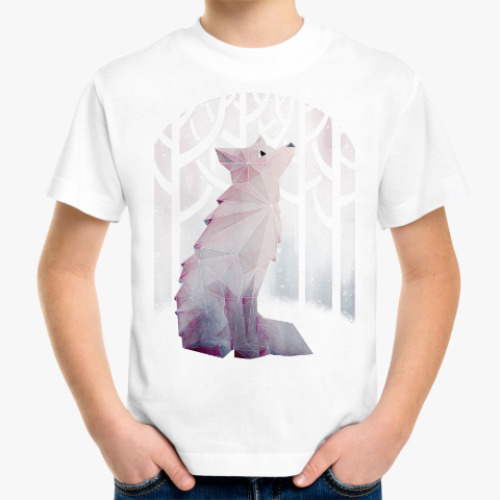 Детская футболка Зимний Лис в снегу Winter fox