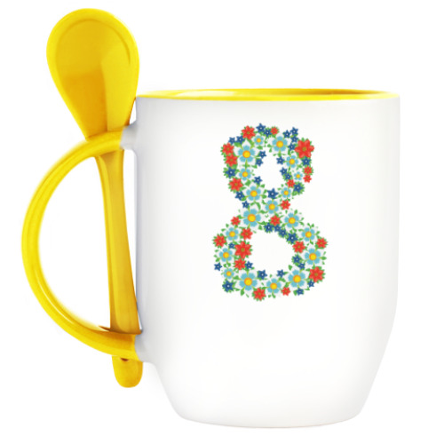 Кружка с ложкой с принтом 8 марта