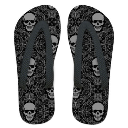 Шлепанцы (сланцы) с принтом Готичный череп с улыбкой