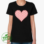 Женская футболка из органик-хлопка Сердце пэчворк в горошек
