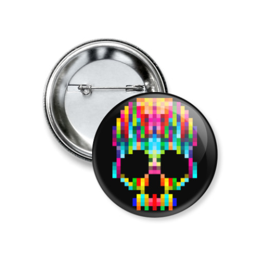 Значок 37мм с принтом Pixel Skull