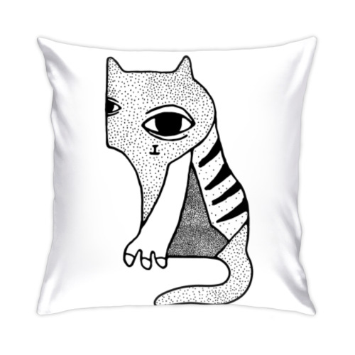 Подушка с принтом Чёрно-белый странный кот